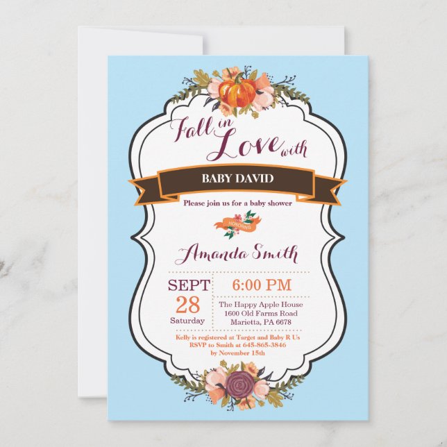 Boy Fall in Love Pumpkin Baby Shower Invitation (Front)