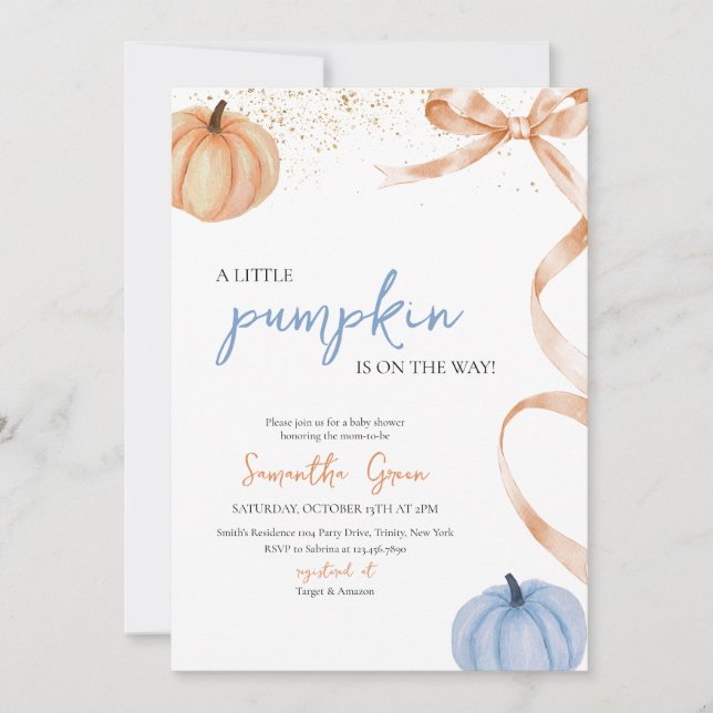 Boy Fall Rustic Bow Pumpkin Baby Shower Invitation (Front)