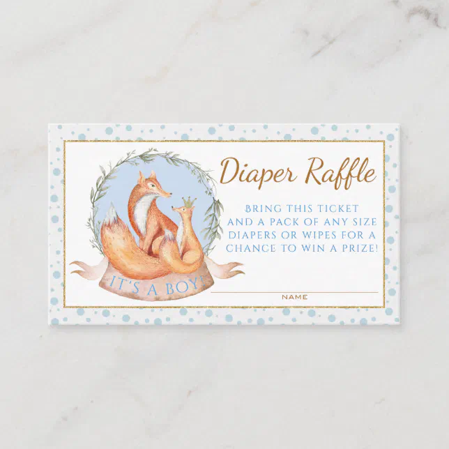 Boy Fall Winter Woodland Fox Diaper Raffle Tickets Enclosure Card | Zazzle