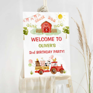 Boy farm animals 2nd birthday party welcome foam board
