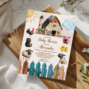 Boy Farm Animals Baby Shower Invitation