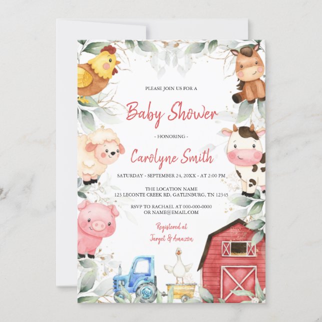 Boy Farm Animals Barnyard Baby Shower Invitation (Front)