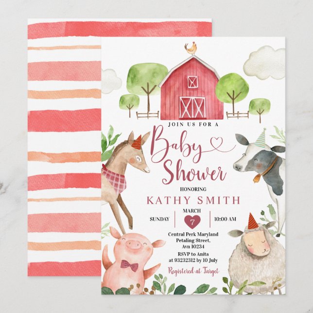 Boy Farm Animals Barnyard Baby Shower Invitation (Front/Back)