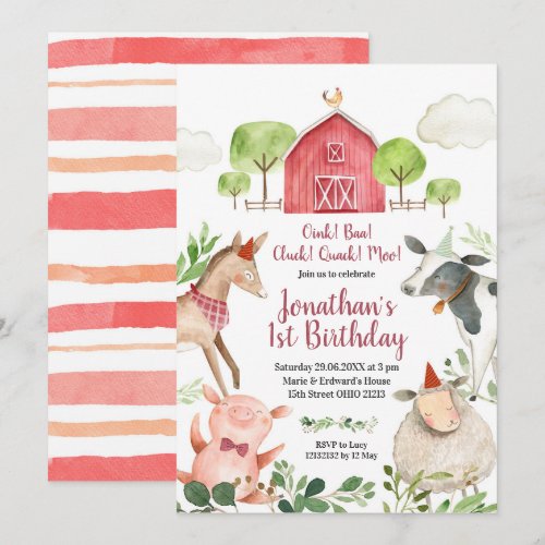 Boy Farm Animals Barnyard Birthday Invitation