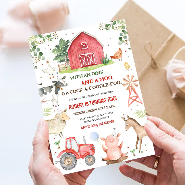 Boy Farm Animals Boy Barnyard Birthday Party Invitation | Zazzle