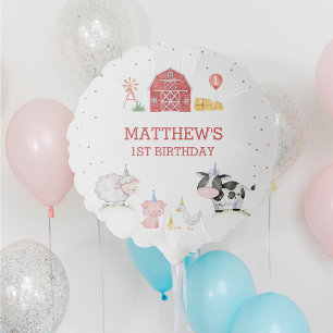 Boy Farm Animals Red Birthday Balloon