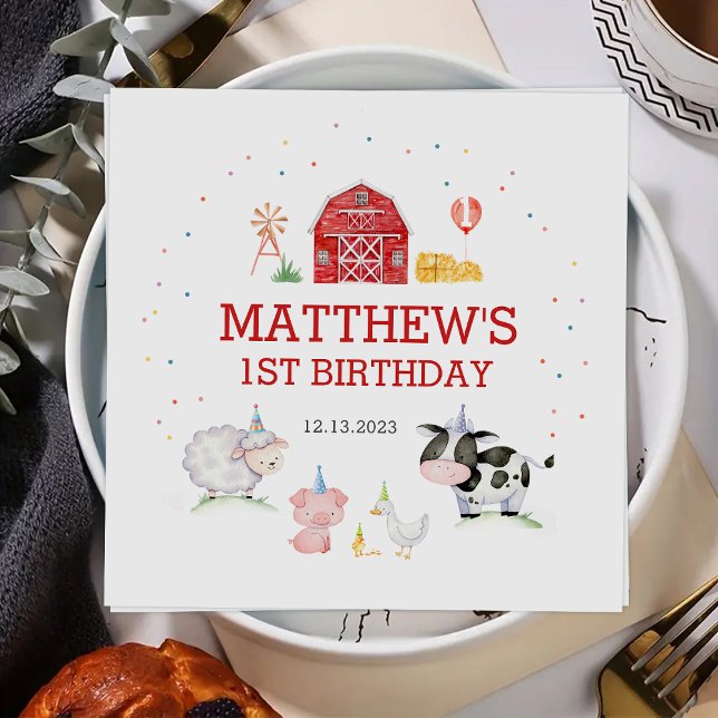 Boy Farm Animals Red Birthday  Napkins (Creator Uploaded)