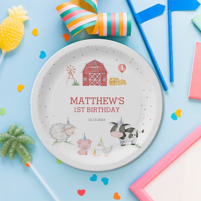 Boy Farm Animals Red Birthday  Paper Plates (Creator Uploaded)