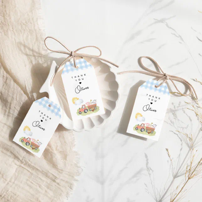 Boy Farm Animals Thank You Gift Tags | Zazzle