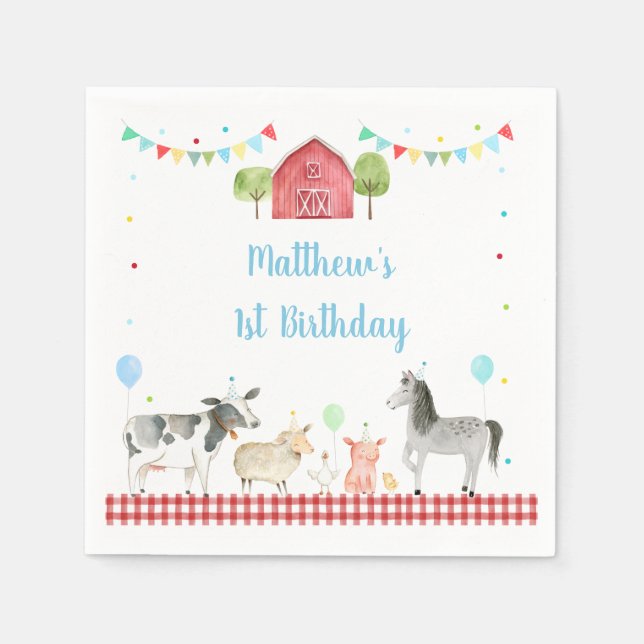 Boy Farm Barnyard Birthday Napkins (Front)