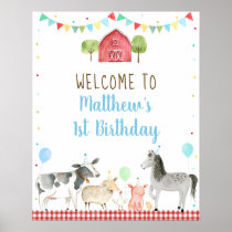 Boy Farm Barnyard Birthday Welcome Poster