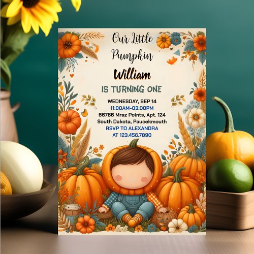 Boy Farm Kids Our Little Pumpkin Is Turning One Invitation