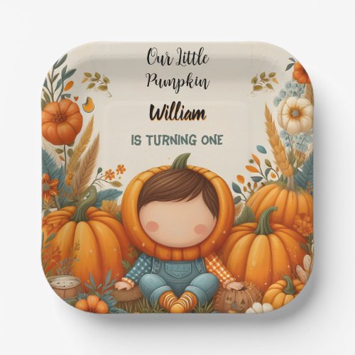 Boy Farm Kids Our Little Pumpkin Is Turning One Paper Plates