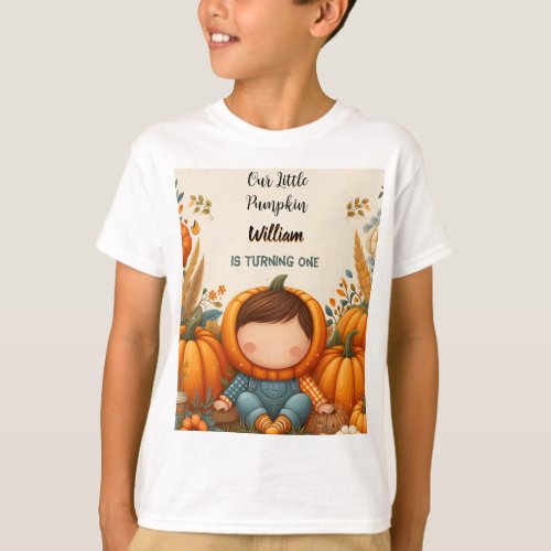 Boy Farm Kids Our Little Pumpkin Is Turning One T_Shirt