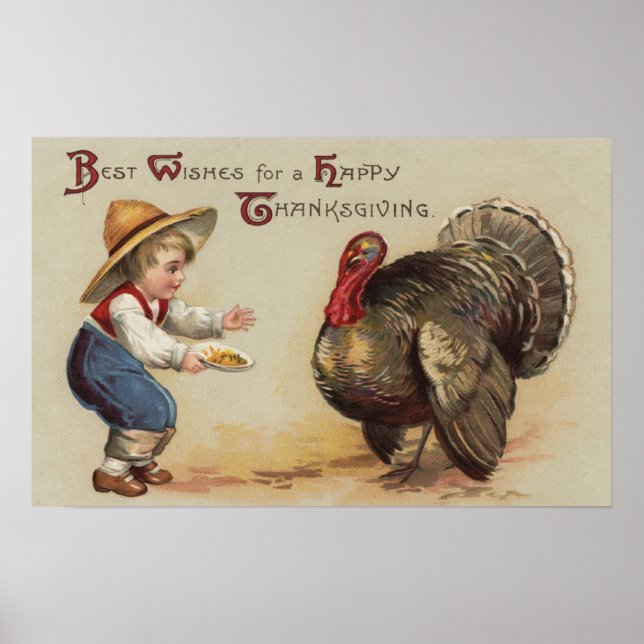 Boy Feeding Turkey Poster (Front)