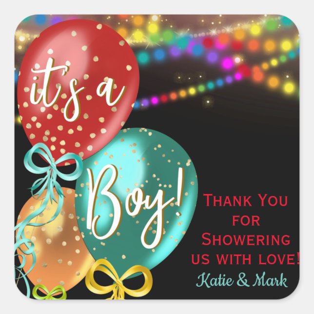 Boy Fiesta Balloon Baby Shower Favor Stickers (Front)