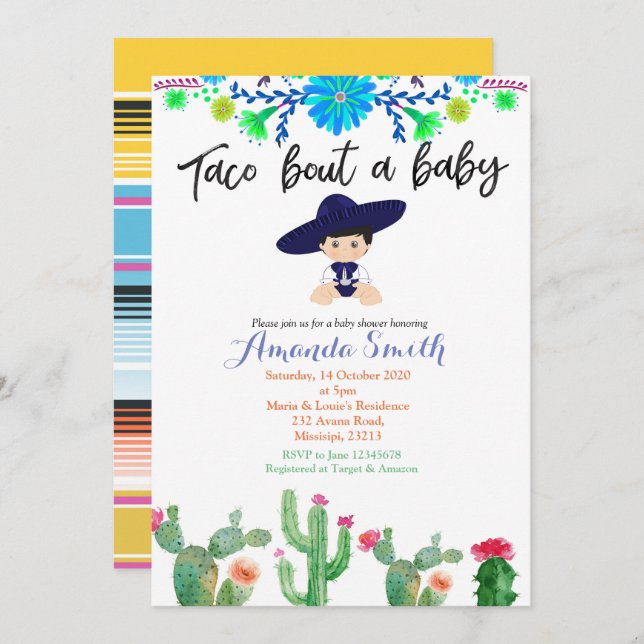 Boy Fiesta cactus baby shower Invite Muchacho (Front/Back)