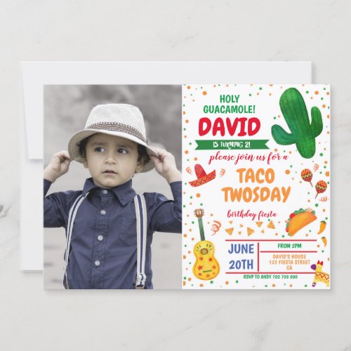 Boy Fiesta Invitation Taco Twosday Photo Birthday