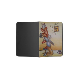 Boy Fighting Bug for Girl with Broom Comic Drawing Passport Holder