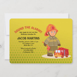 Boy Firefighter Birthday Party Invitation