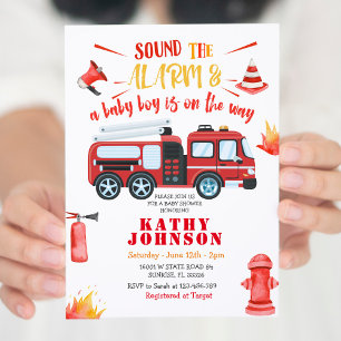 Boy Firefighter Fire Truck Baby Baby Shower Invitation