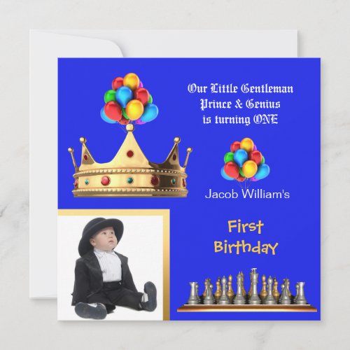 Boy First Birthday 1st Gentleman Prince Genius Invitation