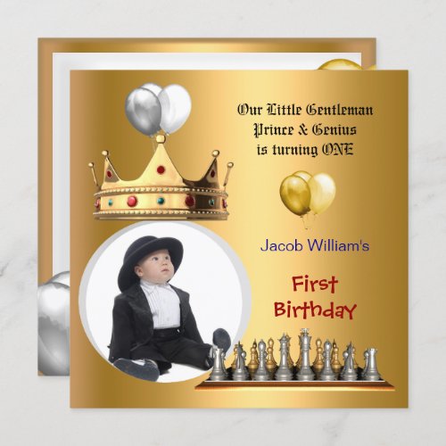 Boy First Birthday 1st Gentleman Prince Genius Invitation