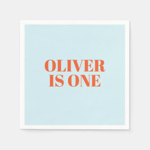 Boy First Birthday Blue and Red Modern Napkins