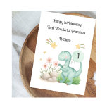 Boy First Birthday Blue Dinosaur Card<br><div class="desc">This birthday card is suitable for a grandson or son's first,  2nd or 3rd birthday. The design includes the number 1 (which can be changed or removed),  birthday stars,  watercolour grass,  flowers and rocks,  and a blue dinosaur with balloon.</div>