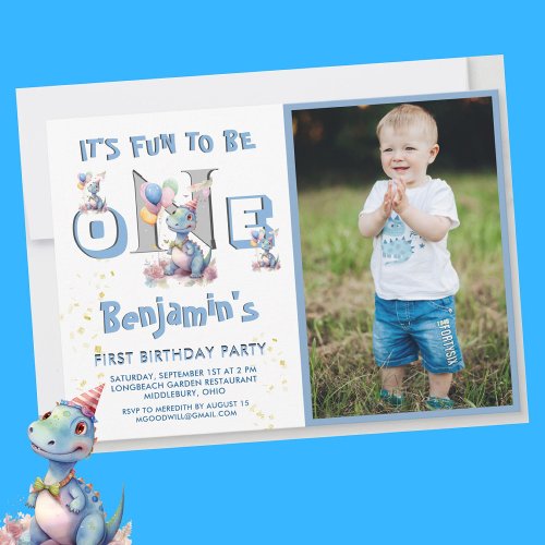 Boy First Birthday Fun One Dinosaur 1st Birthday Invitation