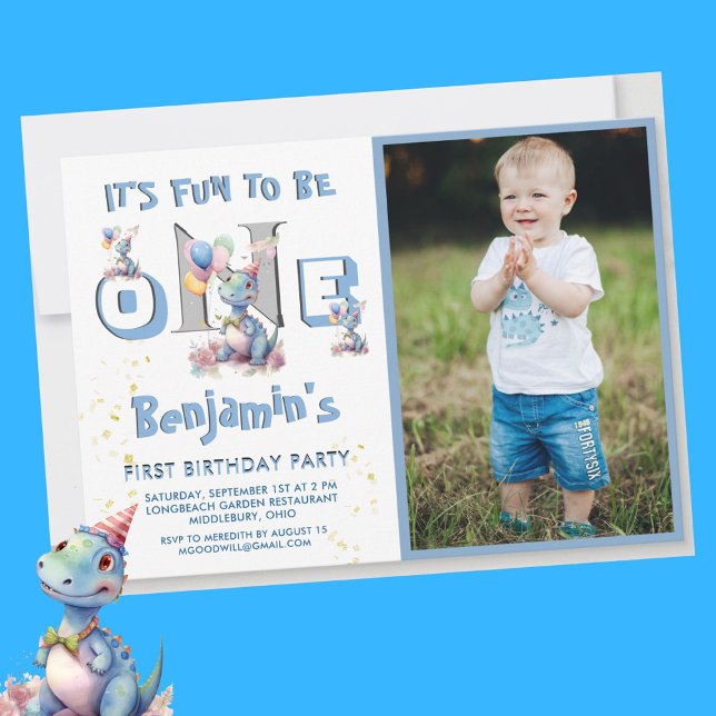 Boy First Birthday Fun One Dinosaur 1st Birthday Invitation (Creator Uploaded)