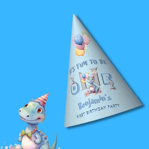 Boy First Birthday Fun One Dinosaur 1st Birthday  Party Hat
