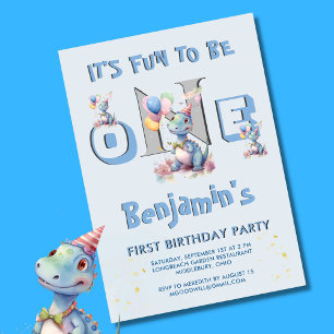 Boy First Birthday Fun One Dinosaur Invitation