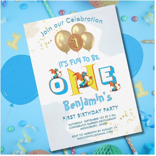 Boy First Birthday Fun One Dinosaur  Invitation