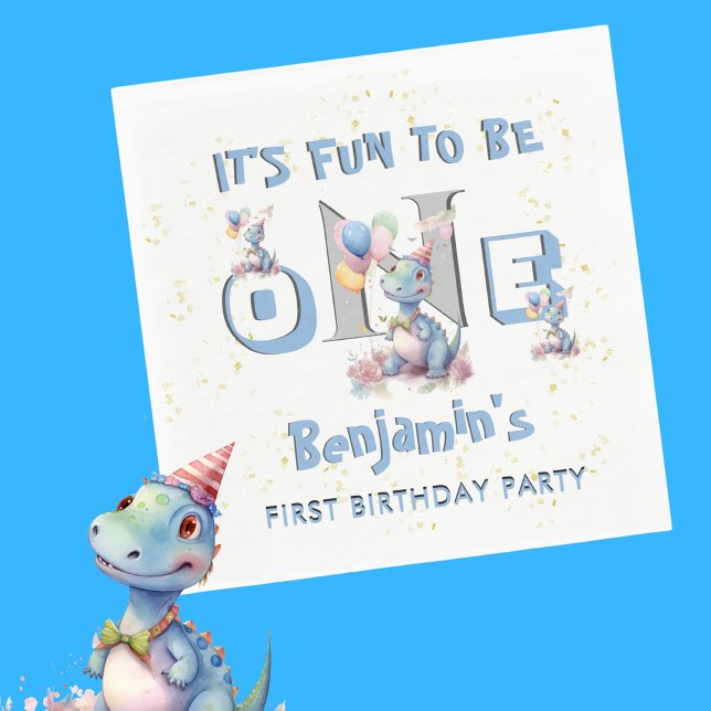 Boy First Birthday Fun One Dinosaur Luncheon Napkins (Creator Uploaded)