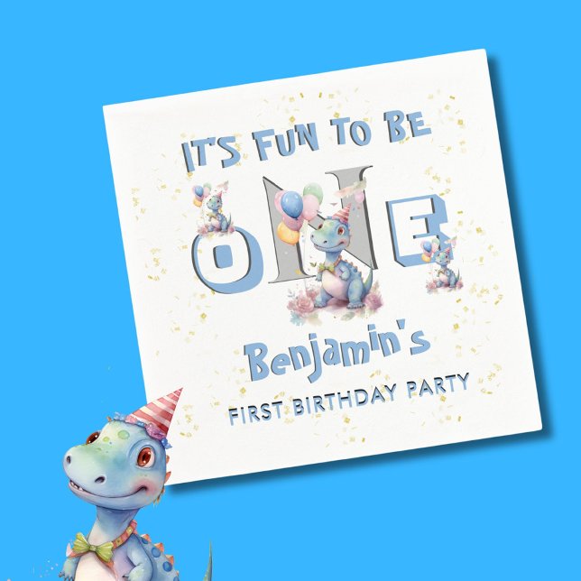 Boy First Birthday Fun One Dinosaur  Napkins (Creator Uploaded)