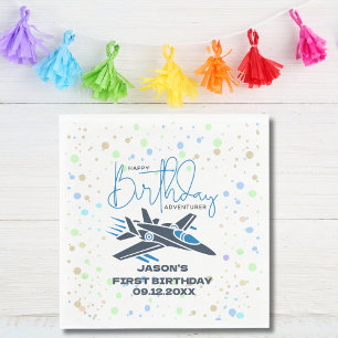 Boy First Birthday Jet Fighter Airplane Blue White Napkins