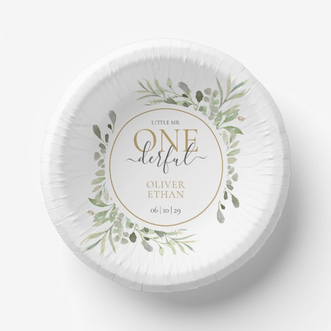 Boy First Birthday Little Mr ONEderful Paper Bowls (Front)