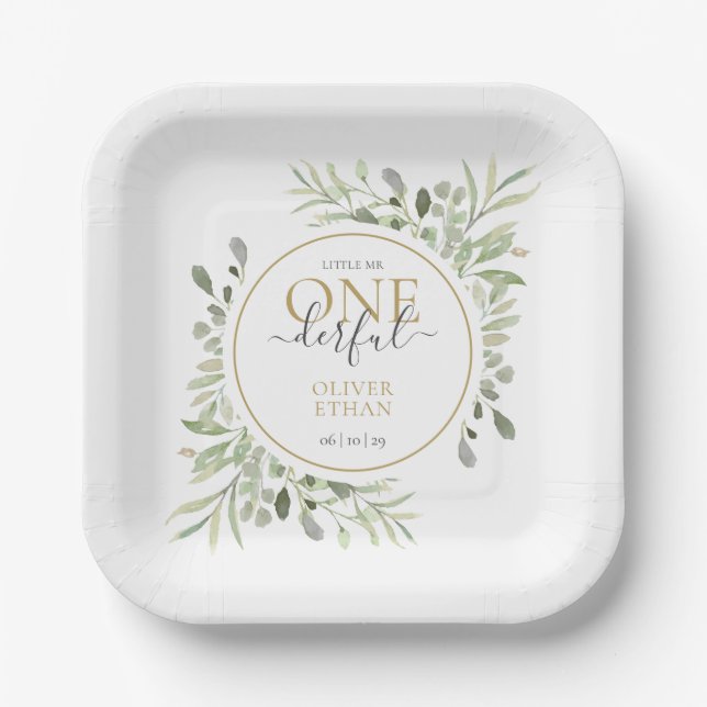 Boy First Birthday Little Mr ONEderful Paper Plates (Front)