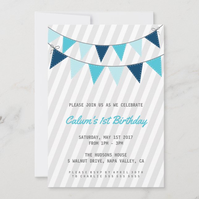 Boy First Birthday Party Invitation (Front)