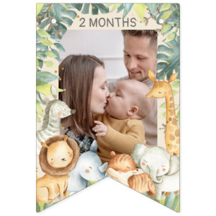Boy first birthday photo banner jungle themed