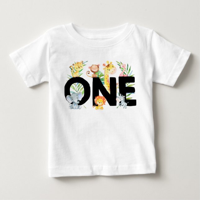Boy First Birthday Wild One Jungle Safari Cute Baby T-Shirt (Front)