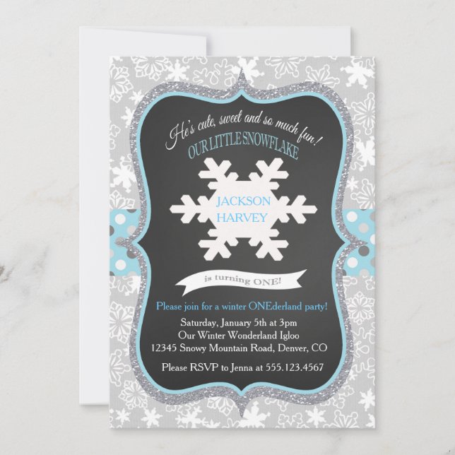 Boy First Birthday Winter ONEderland Invitation (Front)