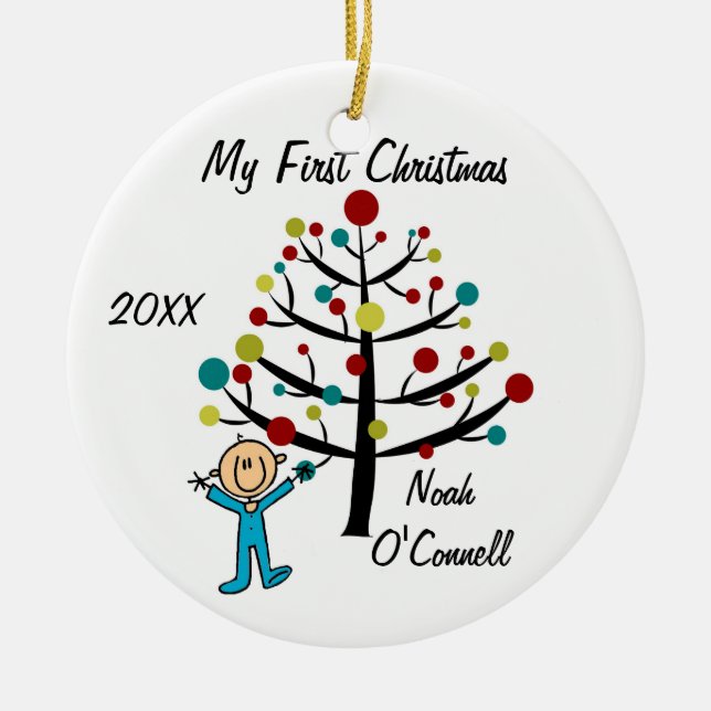 Boy First Christmas Customized Ornament (Front)