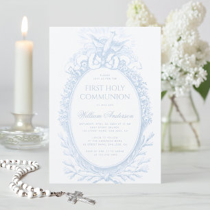 Boy First Communion Blue White Holy Spirit Vintage Invitation
