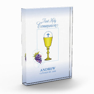 Boy First Communion, Chalice with Host and Grapes Acrylic Award
