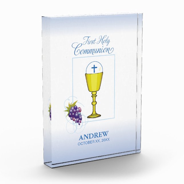 Boy First Communion, Chalice with Host and Grapes Acrylic Award (Left)