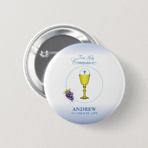 Boy First Communion, Chalice with Host and Grapes Button