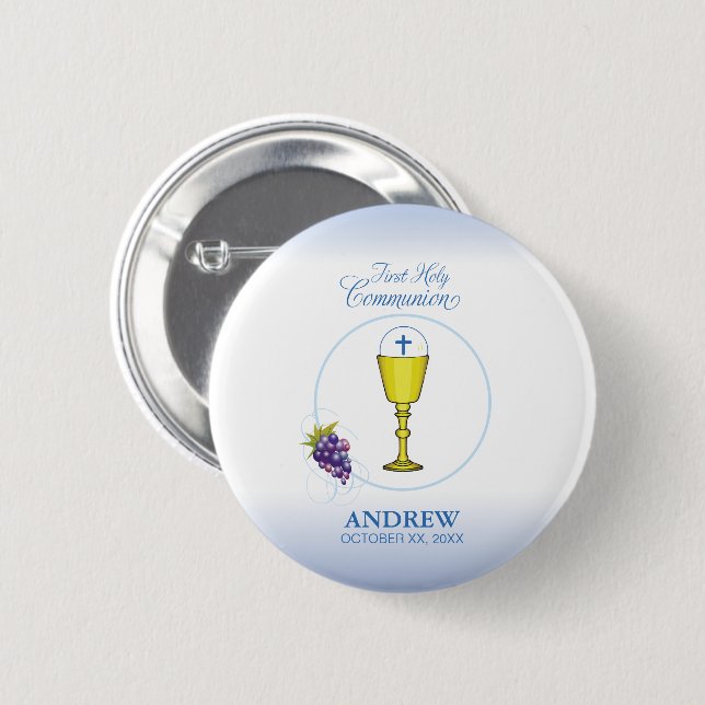 Boy First Communion, Chalice with Host and Grapes Button (Front & Back)