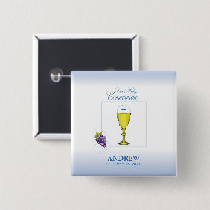 Boy First Communion, Chalice with Host and Grapes Button
